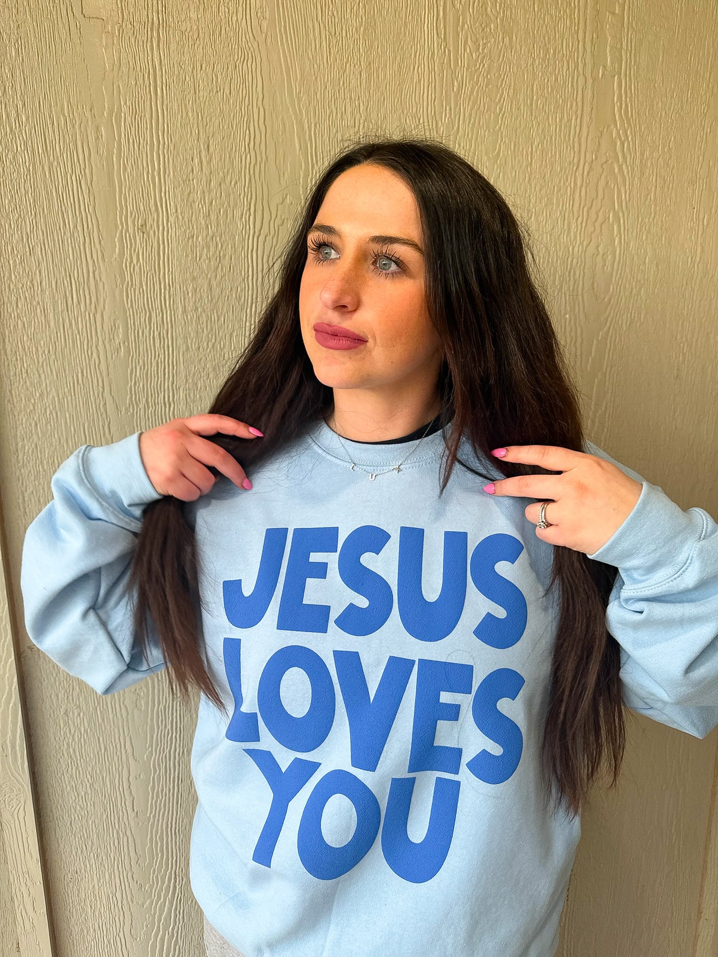 Jesus Loves You Crewneck- Blue