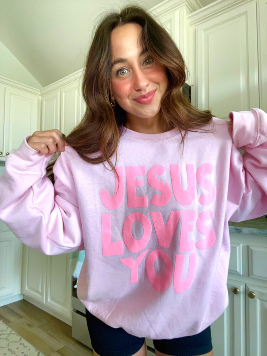 Jesus Loves You Crewneck - Pink